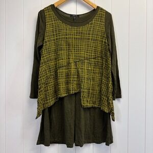 Comfy USA Womens Lagenlook Scandi Top Size M Green Forest Fairy Earthy Casual